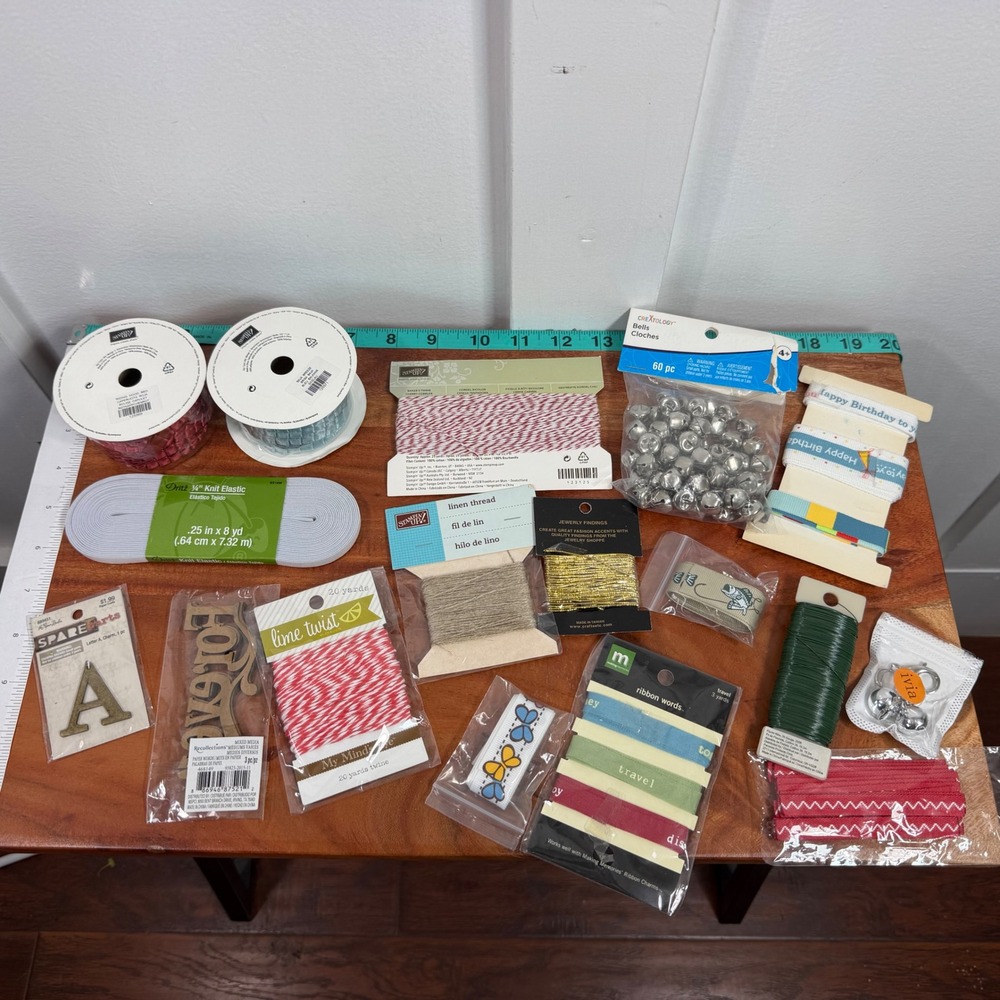 Stampin Up Dritz Craft Supply Lot Ribbon Twine Elastic Bells Florist Wire Mixed